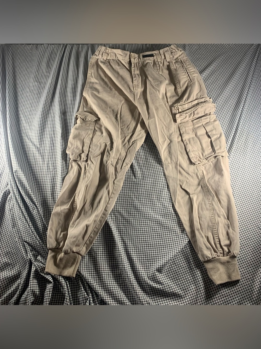 Black Beige Cargo Jogger Pants with Multiple Pockets size 38